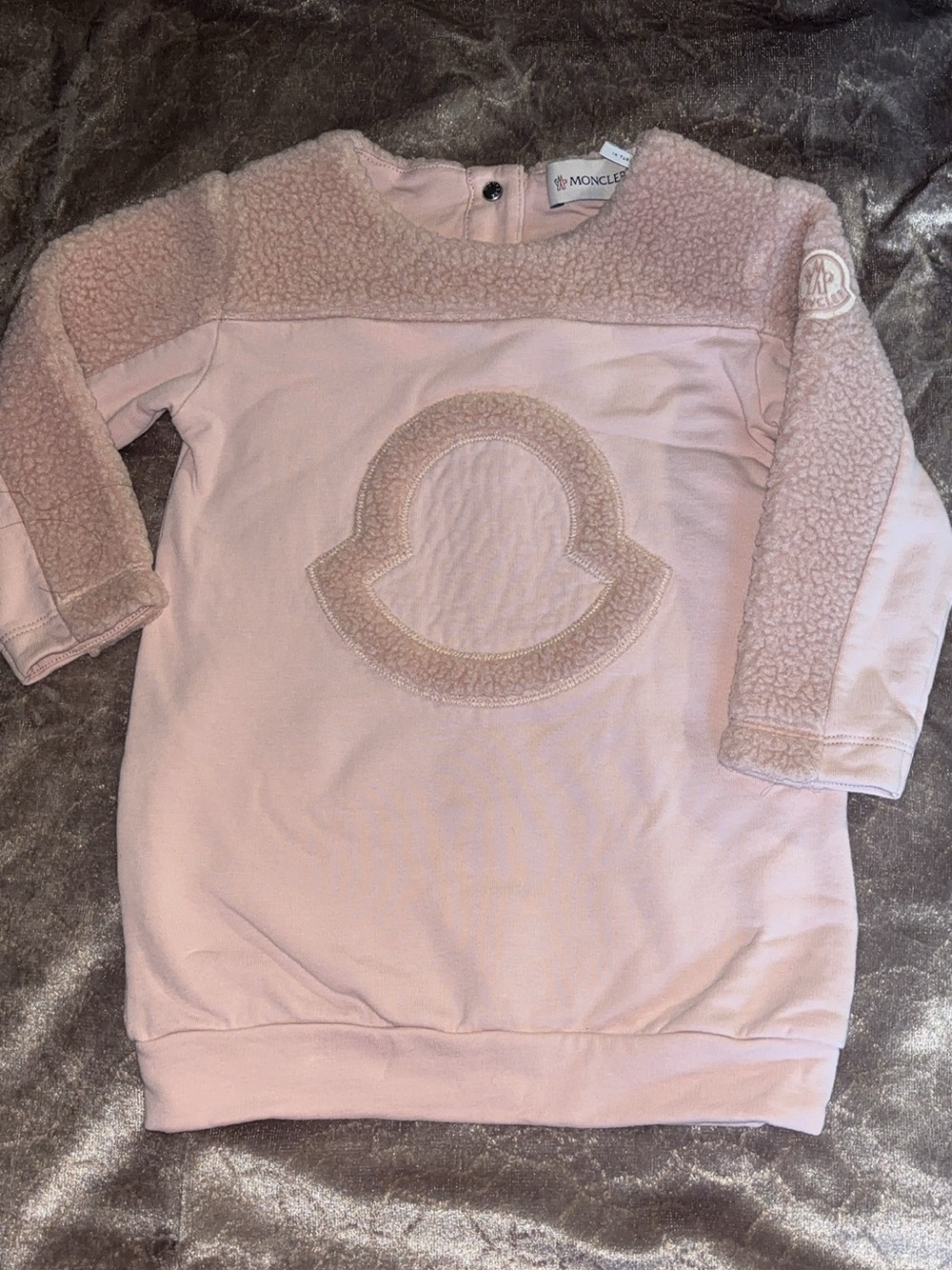 Moncler Pink Plush-Trim Logo Dress for Kids